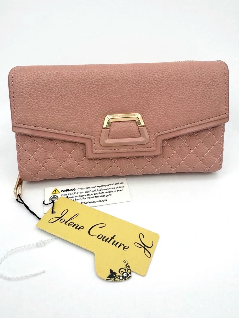 Pink Quilted Clutch Wallet with Gold Accent